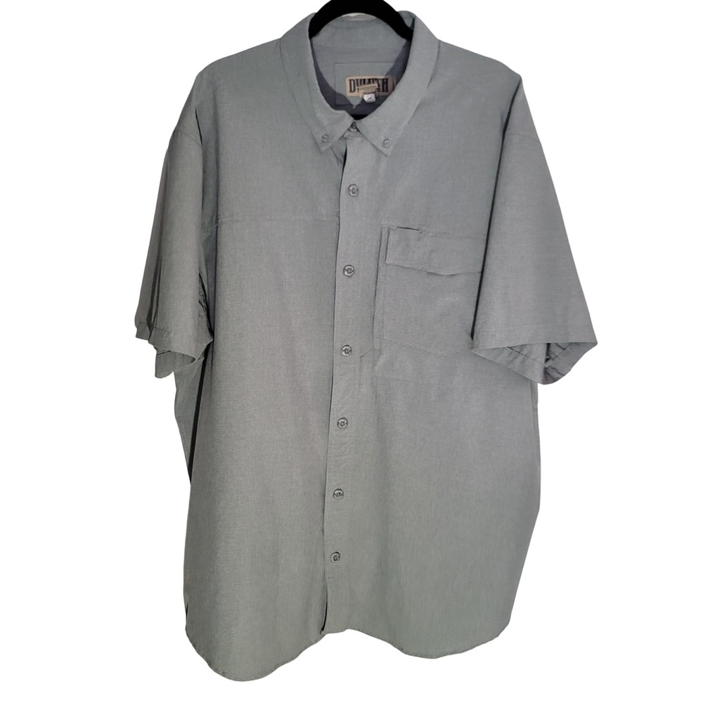 Duluth Trading Co Button Down Shirt Mens 2XL Sage Green Short Sleeve Vented Back